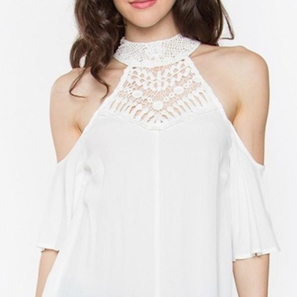Lace Cold Shoulder Top - Picture 1 of 3